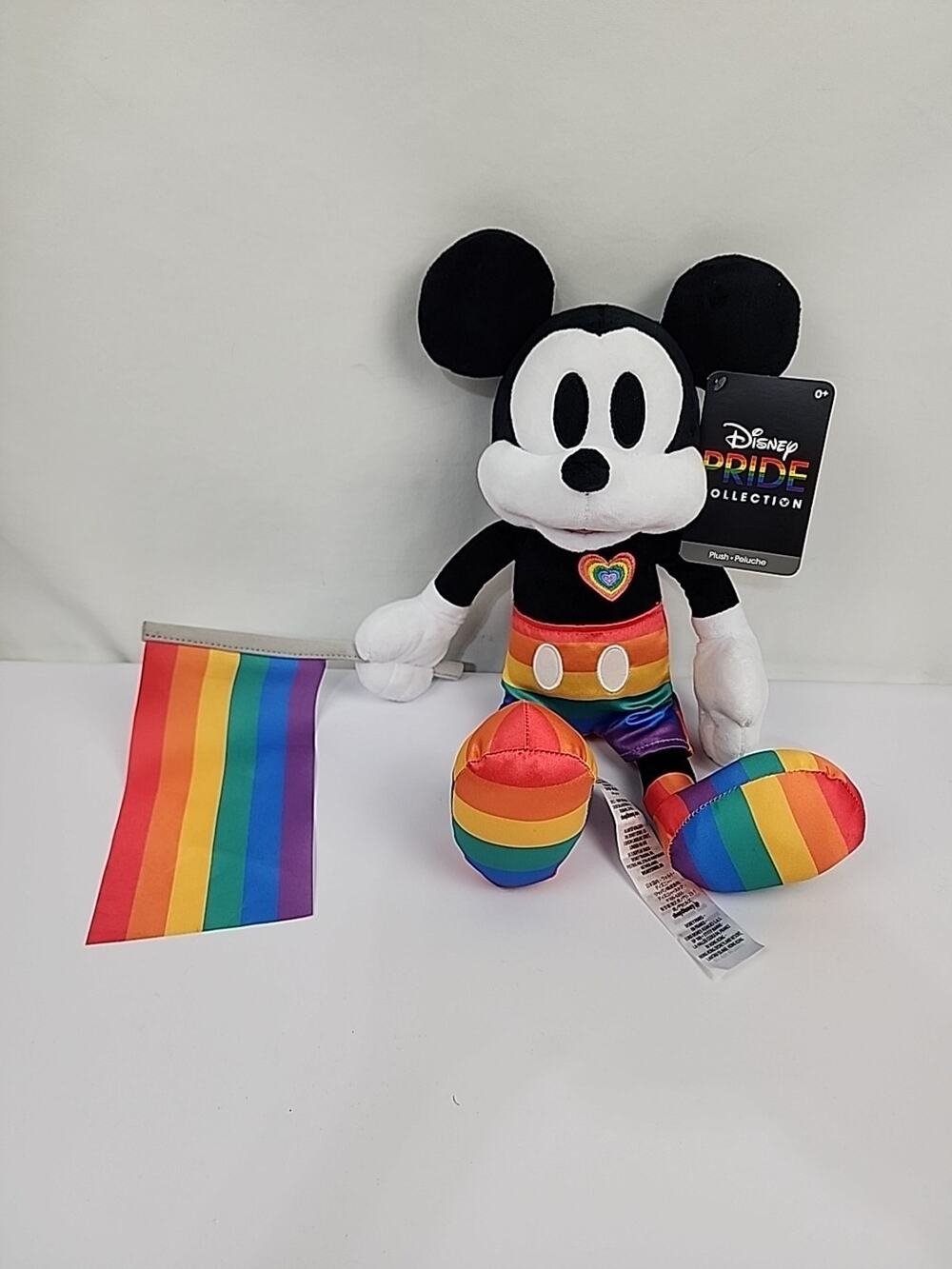 Disney Parks Mickey Mouse Rainbow Pride Collection 14" Plush w/ flag 2023 New